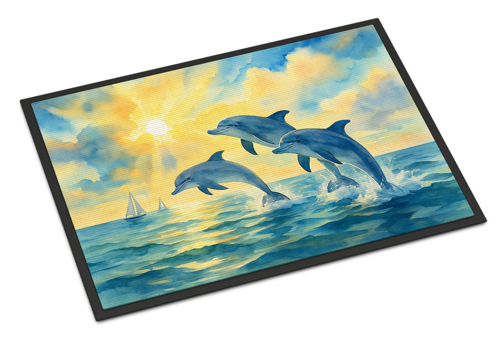 Dolphins Jumping in the Bay Doormat Indoor Outdoor 24H X 36W Front Door Mat Rugs for Entryway, Non Slip Washable Low Pile,