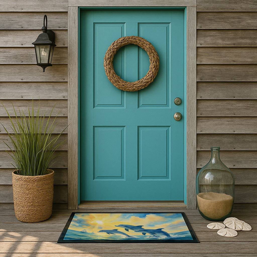 Dolphins Jumping in the Bay Doormat Indoor Outdoor 18H X 27W Front Door Mat Rugs for Entryway, Non Slip Washable