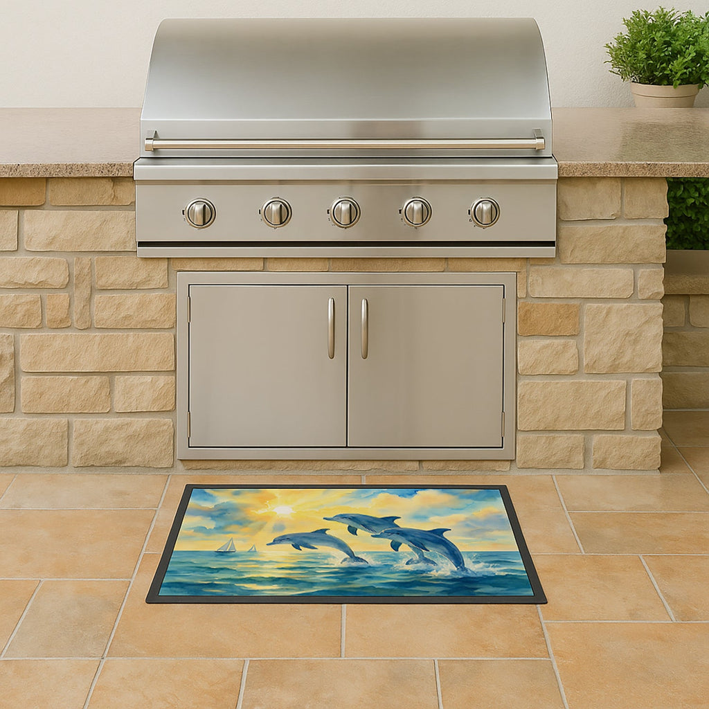 Dolphins Jumping in the Bay Doormat Indoor Outdoor 18H X 27W Front Door Mat Rugs for Entryway, Non Slip Washable