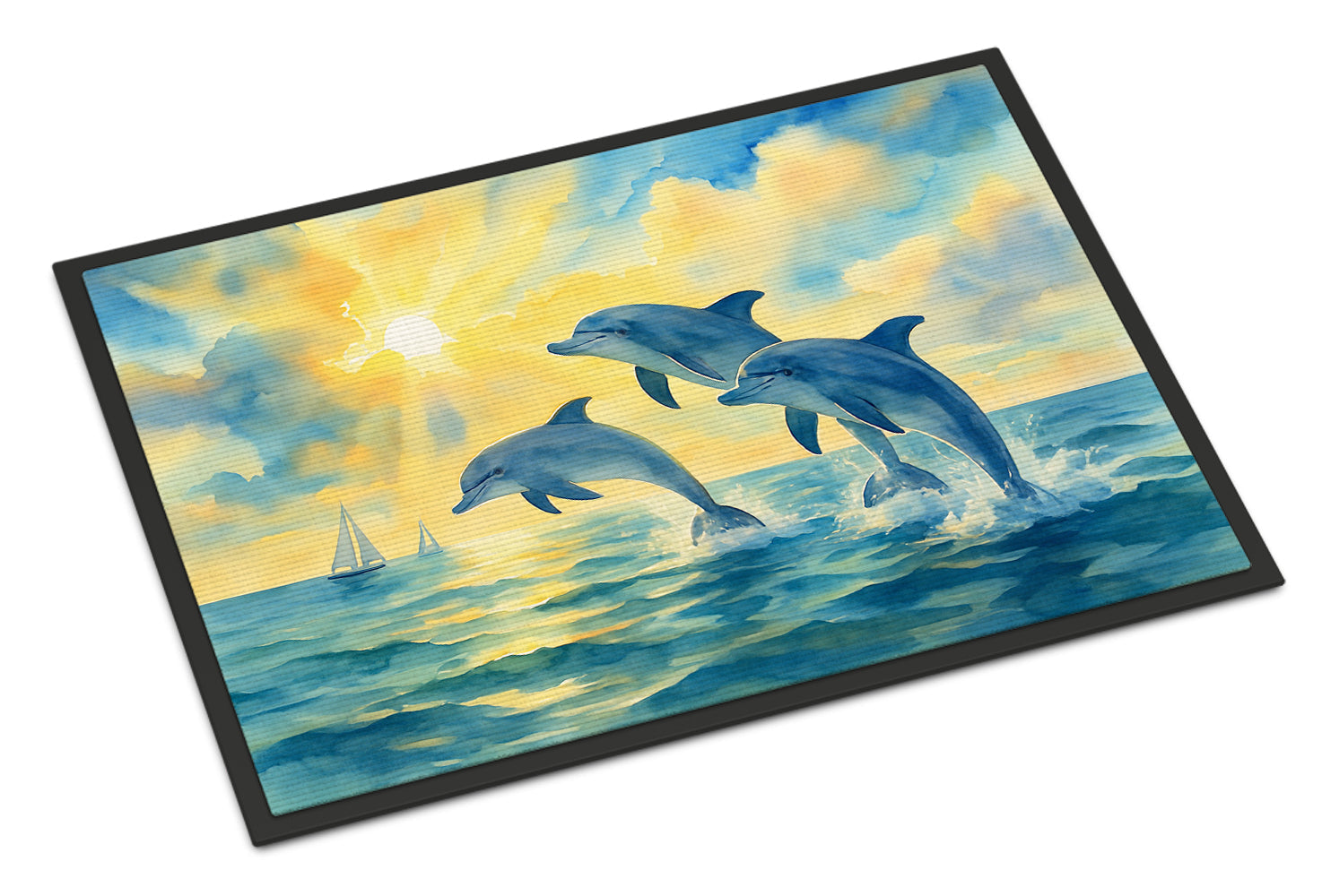 Dolphins Jumping in the Bay Doormat Indoor Outdoor 18H X 27W Front Door Mat Rugs for Entryway, Non Slip Washable