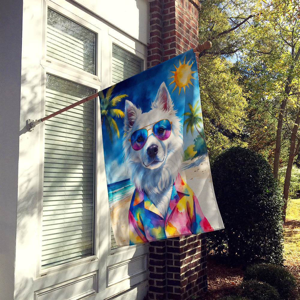American Eskimo Summer Beach Time House Flag 28x40 Porch Sleeve Pole Decorative Outside Yard Banner Artwork Wall Hanging, Polyester