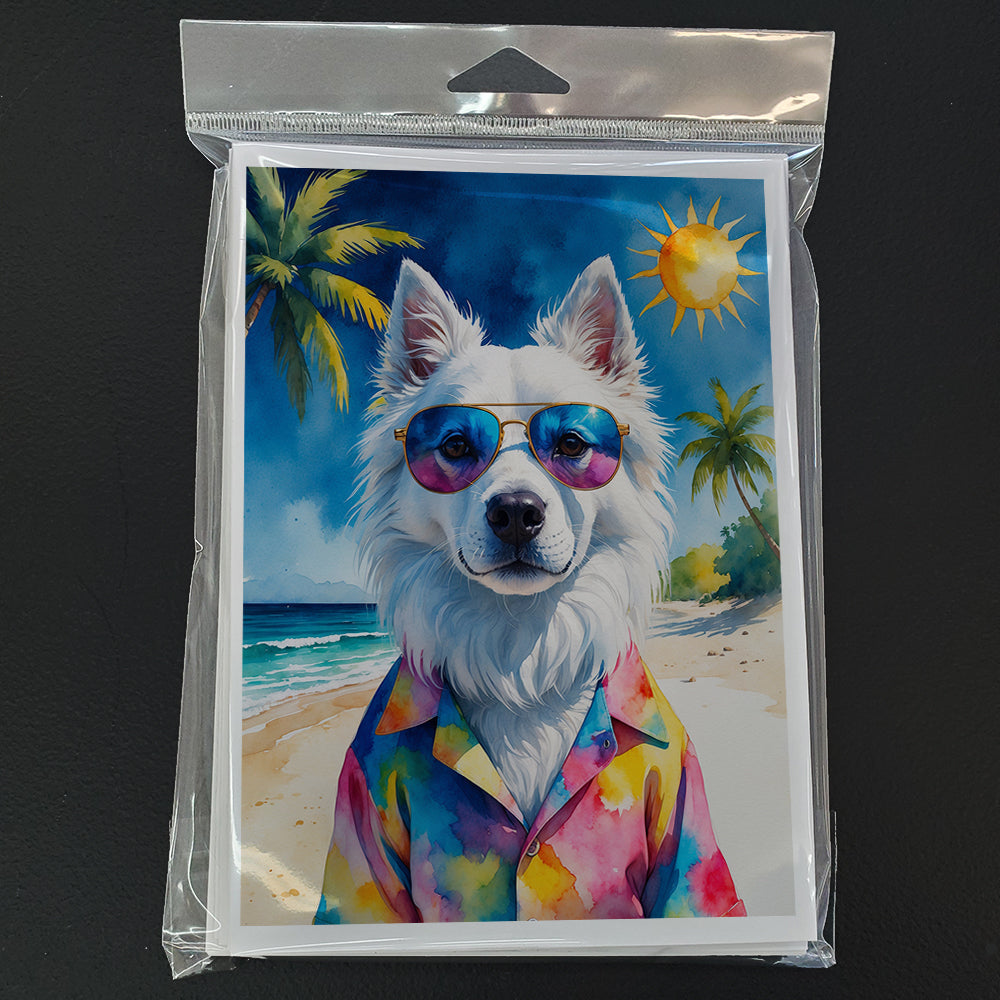 American Eskimo Summer Beach Time Greeting Cards Pack of 8 Blank Cards with Envelopes Whimsical A7 Size 5x7