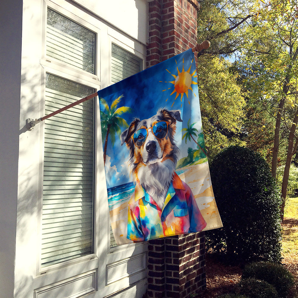 Australian Shepherd Summer Beach Time House Flag 28x40 Porch Sleeve Pole Decorative Outside Yard Banner Artwork Wall Hanging, Polyester
