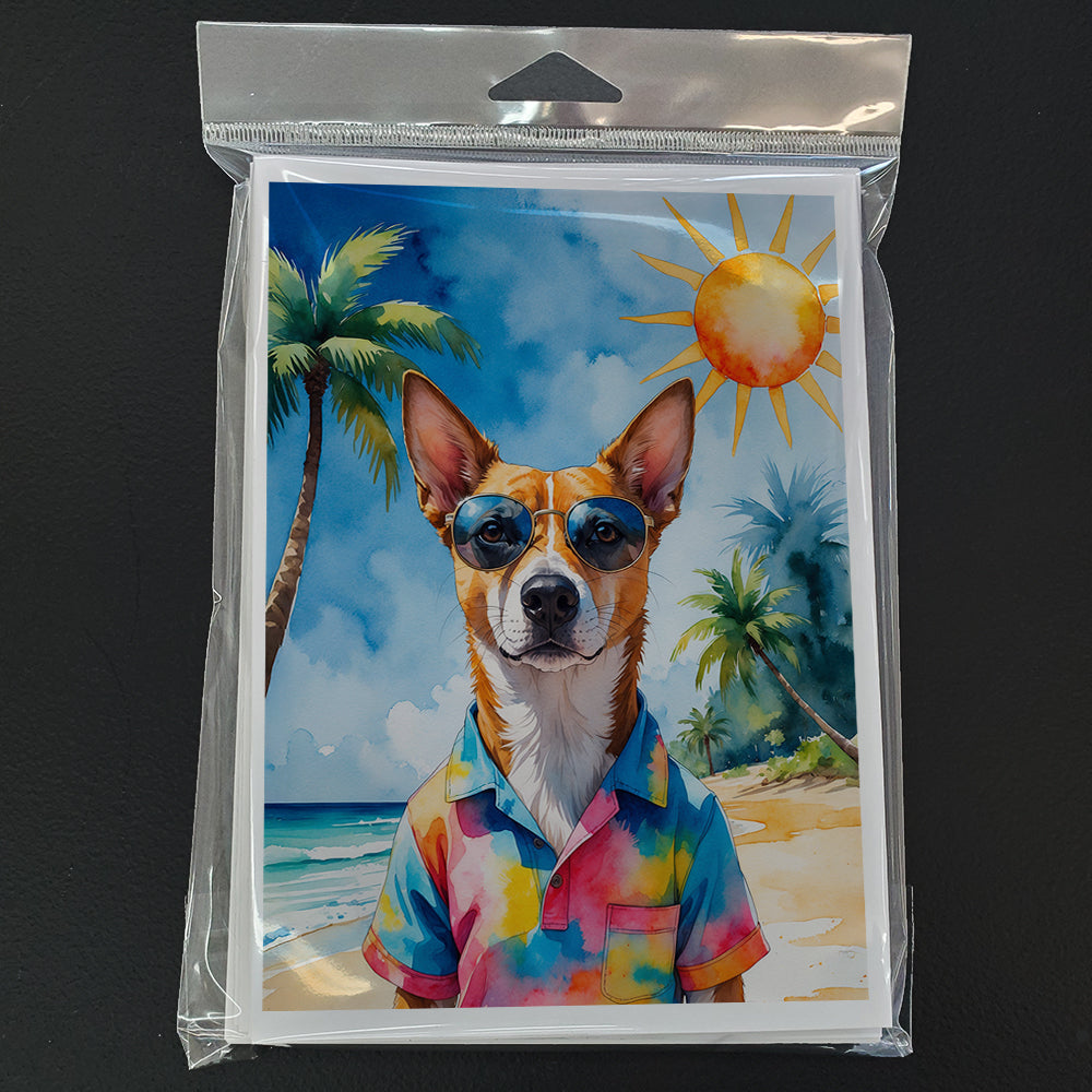 Basenji Summer Beach Time Greeting Cards Pack of 8 Blank Cards with Envelopes Whimsical A7 Size 5x7
