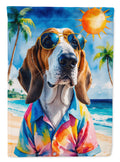 Basset Hound Summer Beach Time House Flag 28x40 Porch Sleeve Pole Decorative Outside Yard Banner Artwork Wall Hanging, Polyester