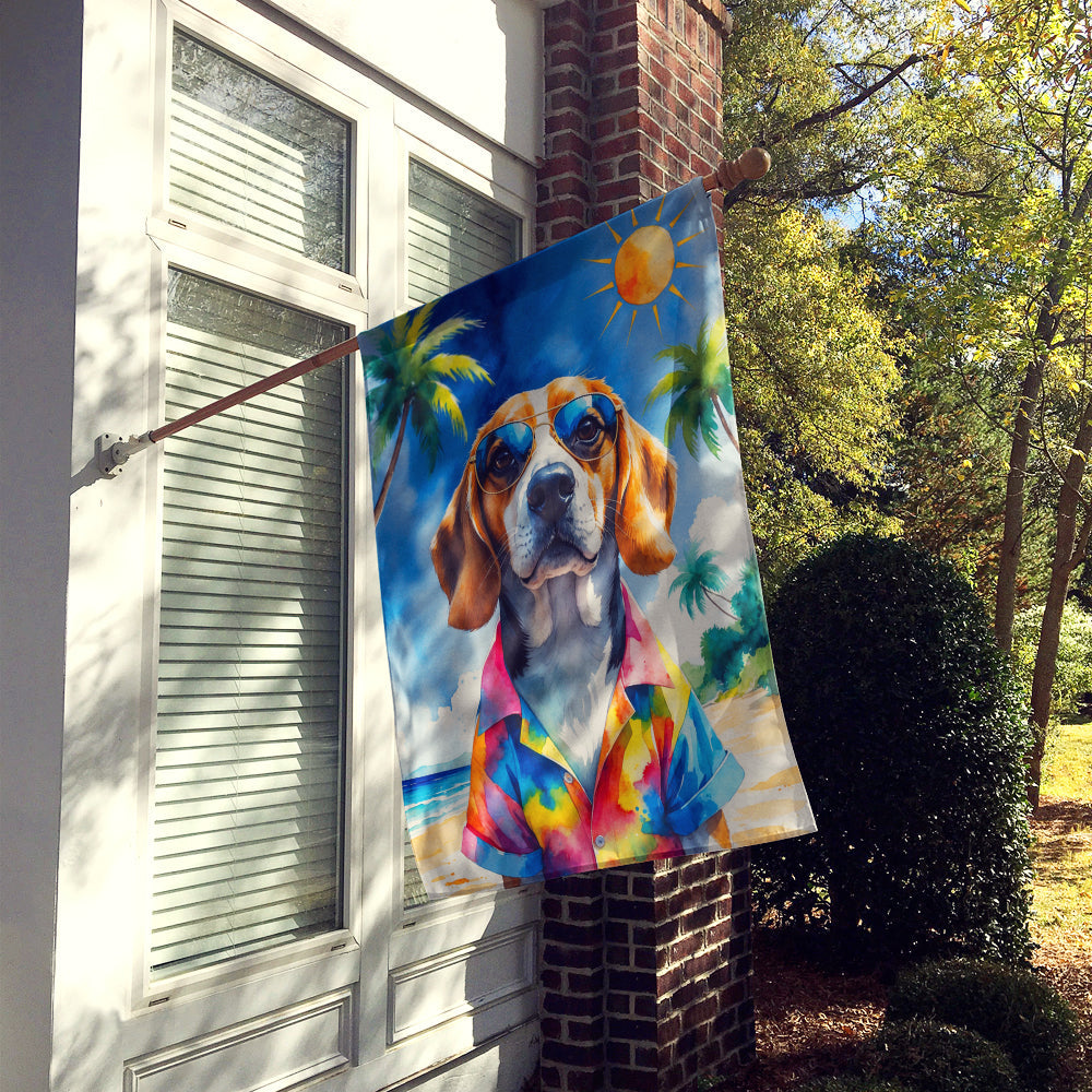 Beagle Summer Beach Time House Flag 28x40 Porch Sleeve Pole Decorative Outside Yard Banner Artwork Wall Hanging, Polyester