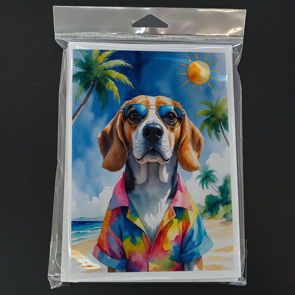 Beagle Summer Beach Time Greeting Cards Pack of 8 Blank Cards with Envelopes Whimsical A7 Size 5x7