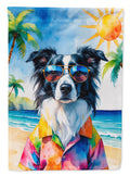 Border Collie Summer Beach Time House Flag 28x40 Porch Sleeve Pole Decorative Outside Yard Banner Artwork Wall Hanging, Polyester