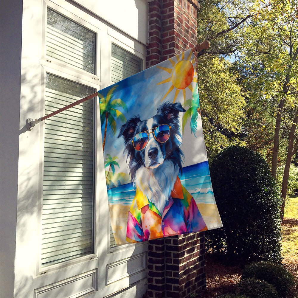 Border Collie Summer Beach Time House Flag 28x40 Porch Sleeve Pole Decorative Outside Yard Banner Artwork Wall Hanging, Polyester