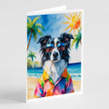 Border Collie Summer Beach Time Greeting Cards Pack of 8 Blank Cards with Envelopes Whimsical A7 Size 5x7