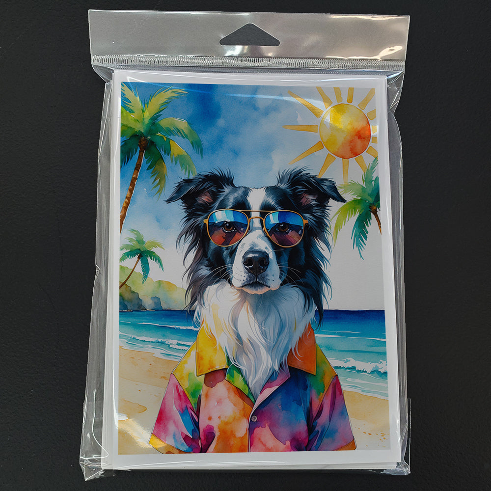 Border Collie Summer Beach Time Greeting Cards Pack of 8 Blank Cards with Envelopes Whimsical A7 Size 5x7