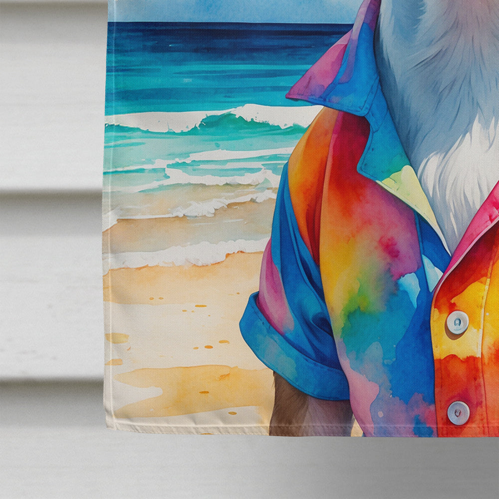 Red Boston Terrier Summer Beach Time House Flag 28x40 Porch Sleeve Pole Decorative Outside Yard Banner Artwork Wall Hanging, Polyester
