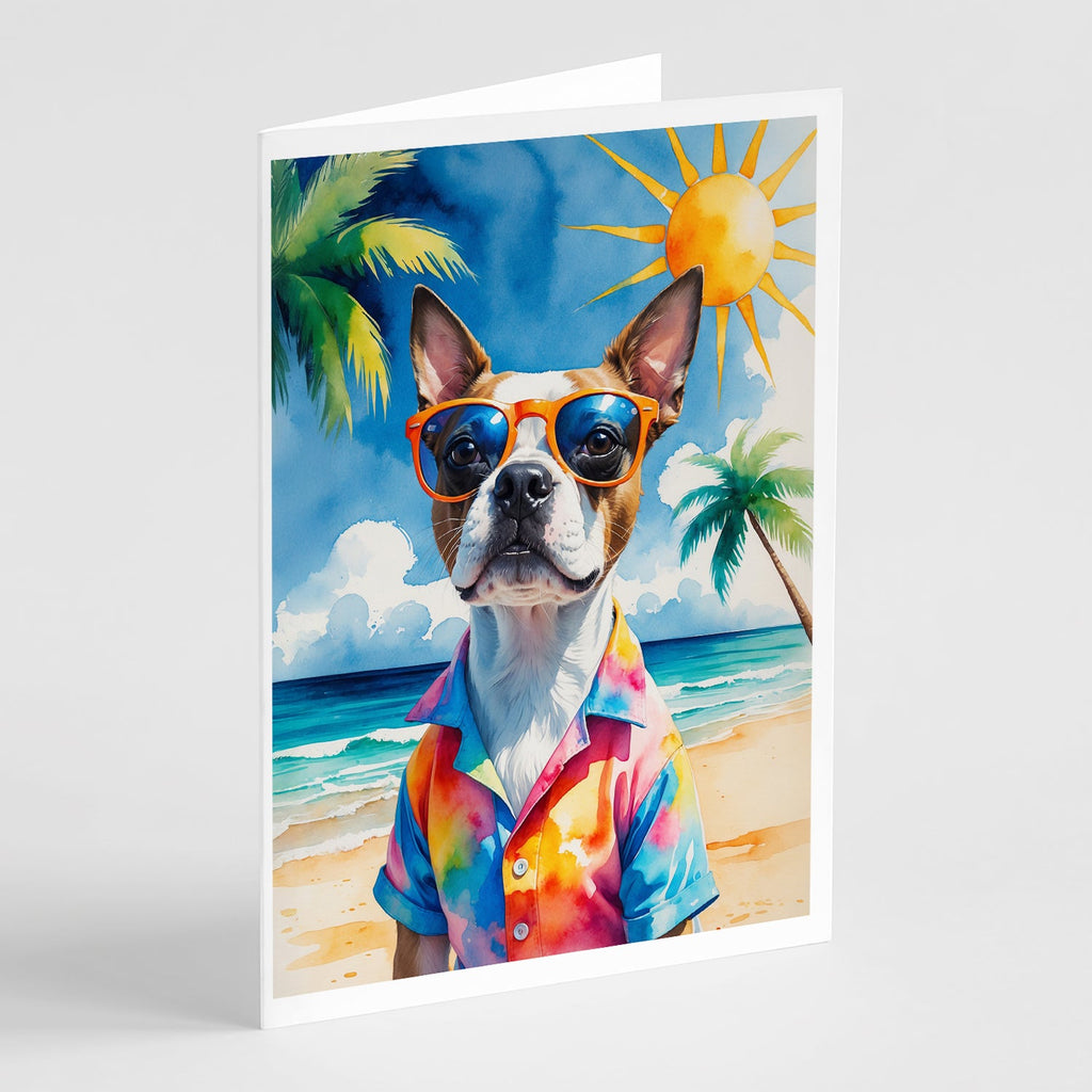 Red Boston Terrier Summer Beach Time Greeting Cards Pack of 8 Blank Cards with Envelopes Whimsical A7 Size 5x7