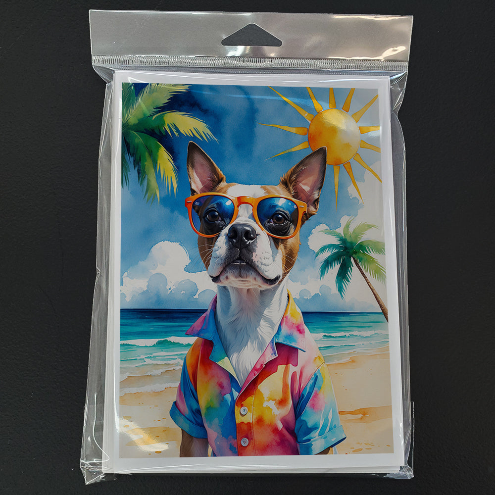 Red Boston Terrier Summer Beach Time Greeting Cards Pack of 8 Blank Cards with Envelopes Whimsical A7 Size 5x7