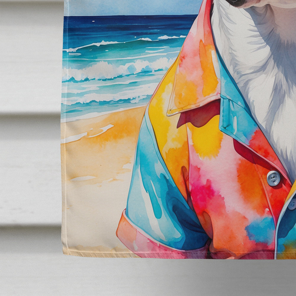Boston Terrier Summer Beach Time House Flag 28x40 Porch Sleeve Pole Decorative Outside Yard Banner Artwork Wall Hanging, Polyester