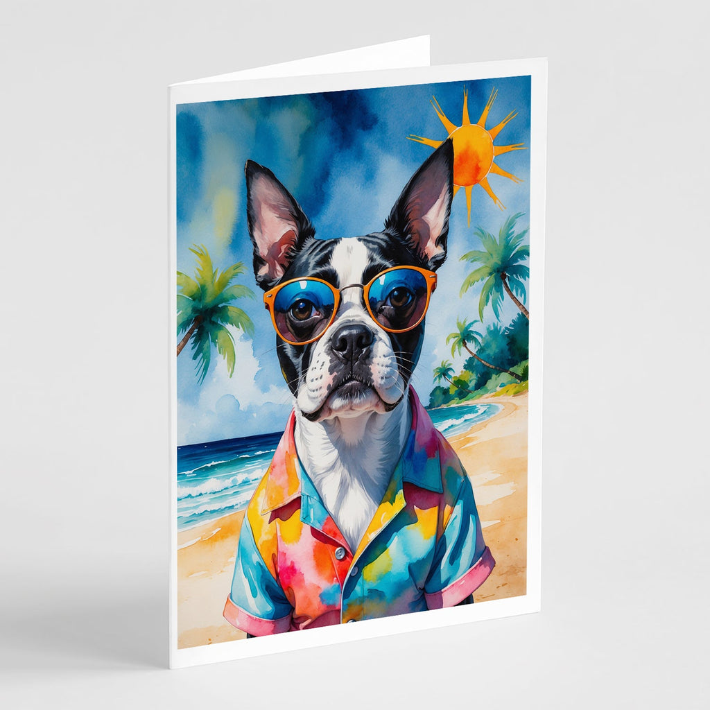 Boston Terrier Summer Beach Time Greeting Cards Pack of 8 Blank Cards with Envelopes Whimsical A7 Size 5x7