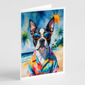 Boston Terrier Summer Beach Time Greeting Cards Pack of 8 Blank Cards with Envelopes Whimsical A7 Size 5x7
