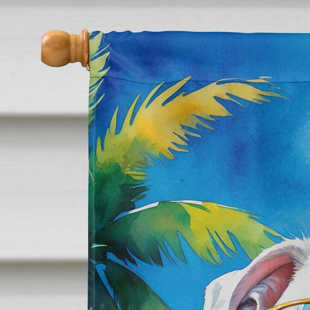 White Boxer Summer Beach Time House Flag 28x40 Porch Sleeve Pole Decorative Outside Yard Banner Artwork Wall Hanging, Polyester