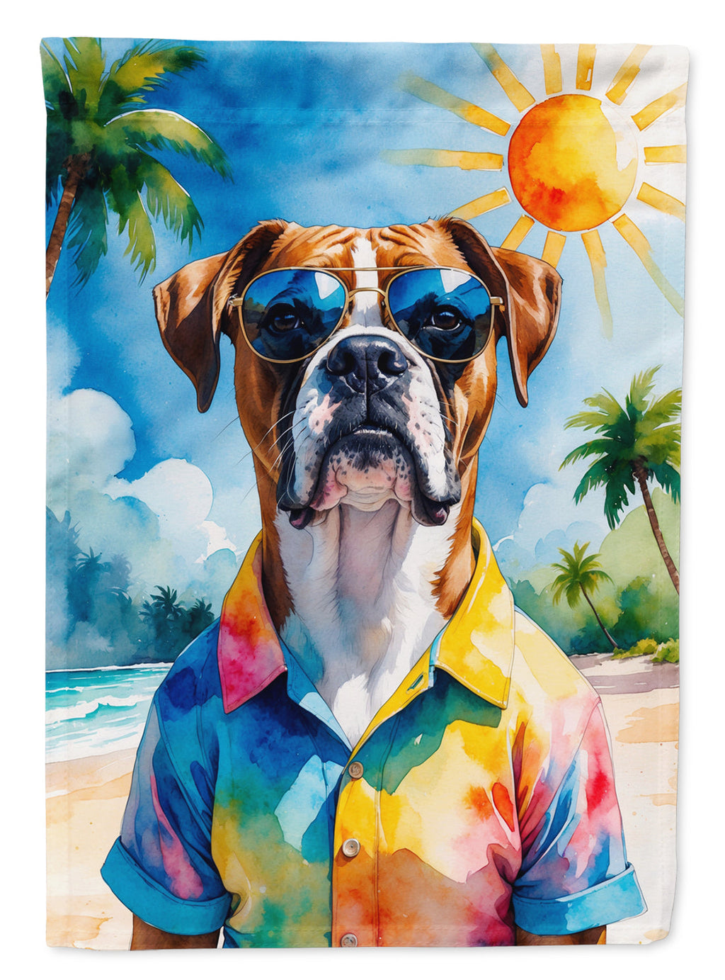 Boxer Summer Beach Time House Flag 28x40 Porch Sleeve Pole Decorative Outside Yard Banner Artwork Wall Hanging, Polyester