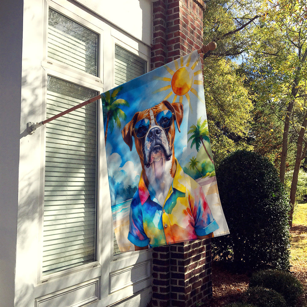 Boxer Summer Beach Time House Flag 28x40 Porch Sleeve Pole Decorative Outside Yard Banner Artwork Wall Hanging, Polyester