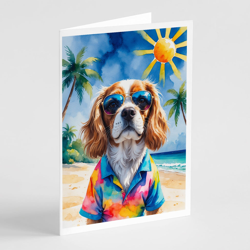Cavalier Spaniel Summer Beach Time Greeting Cards Pack of 8 Blank Cards with Envelopes Whimsical A7 Size 5x7
