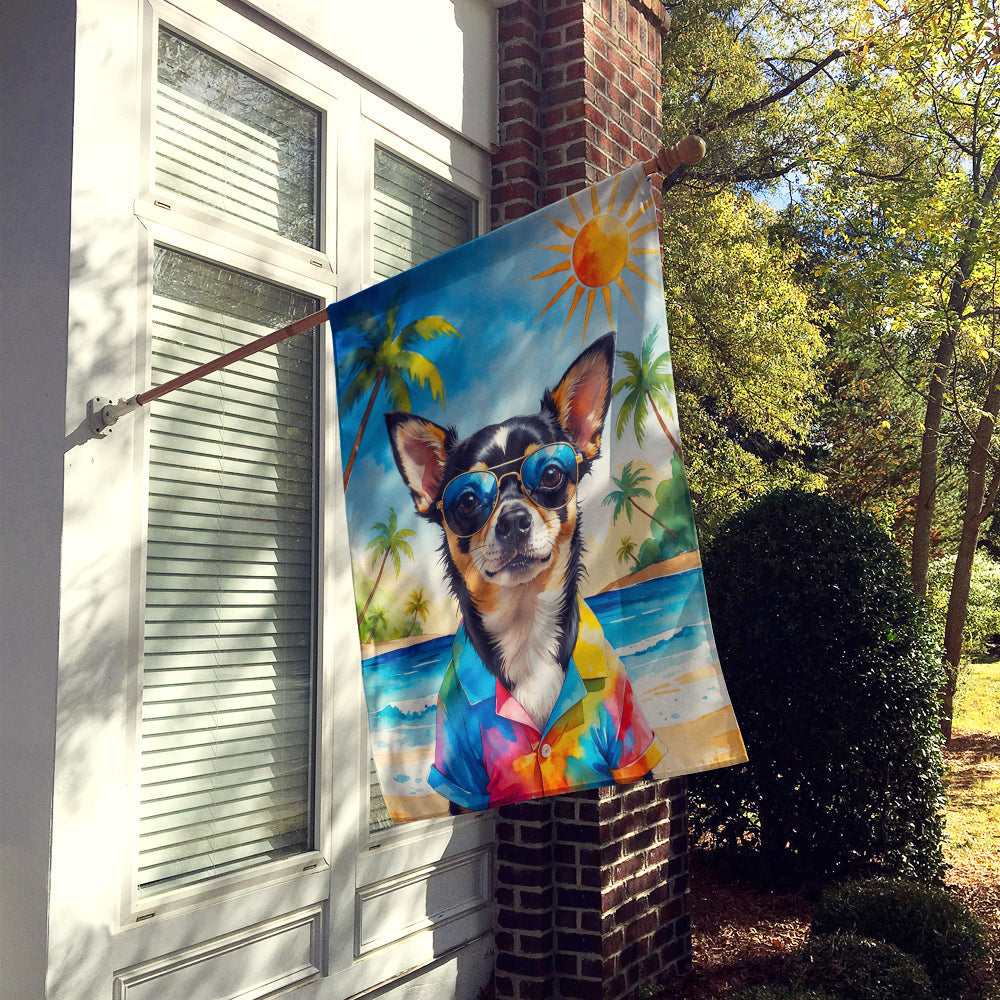Black and Tan Chihuahua Summer Beach Time House Flag 28x40 Porch Sleeve Pole Decorative Outside Yard Banner Artwork Wall Hanging, Polyester