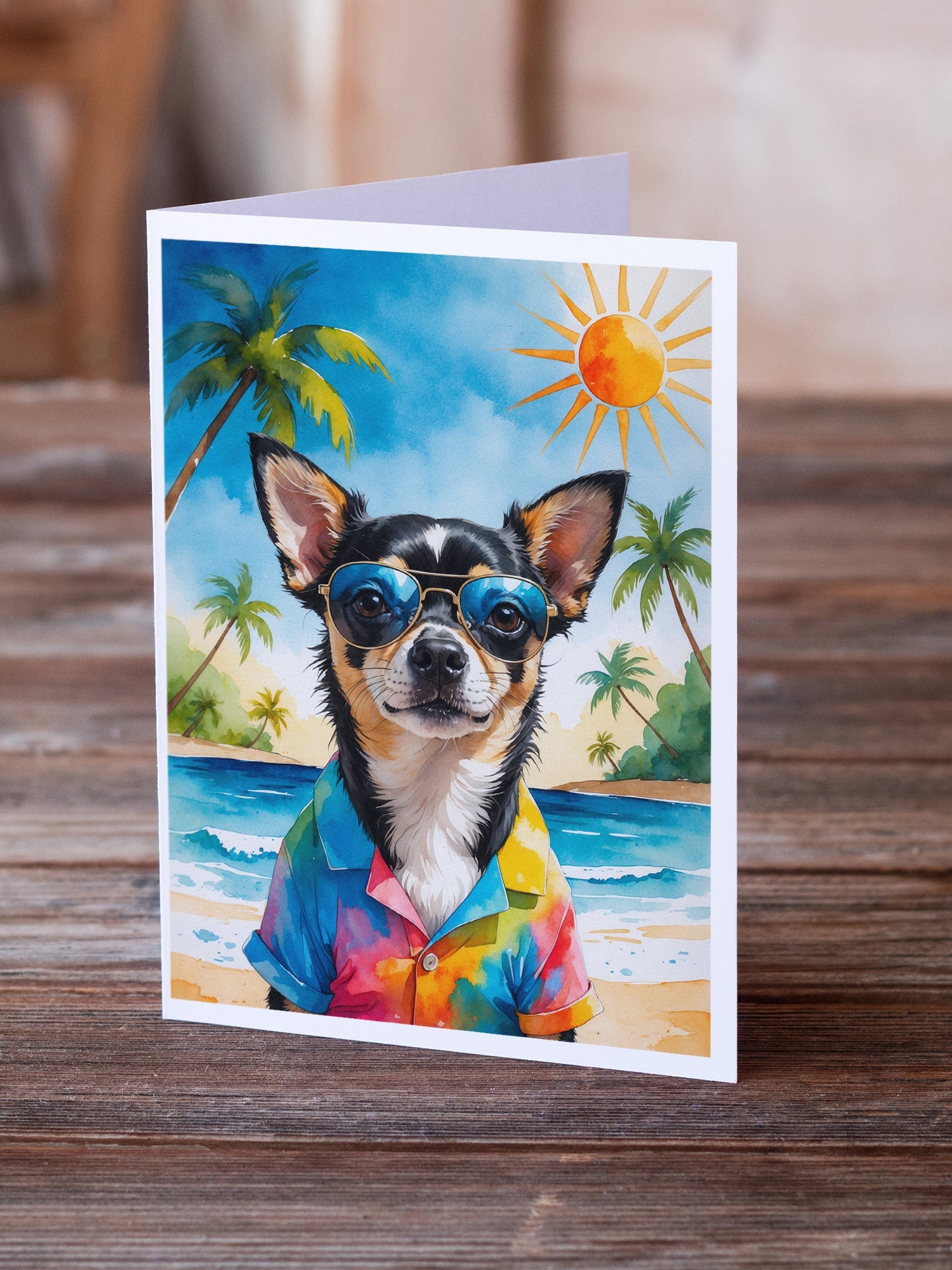 Black and Tan Chihuahua Summer Beach Time Greeting Cards Pack of 8 Blank Cards with Envelopes Whimsical A7 Size 5x7