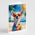 Chihuahua Summer Beach Time Greeting Cards Pack of 8 Blank Cards with Envelopes Whimsical A7 Size 5x7