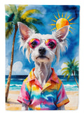 Chinese Crested Summer Beach Time House Flag 28x40 Porch Sleeve Pole Decorative Outside Yard Banner Artwork Wall Hanging, Polyester