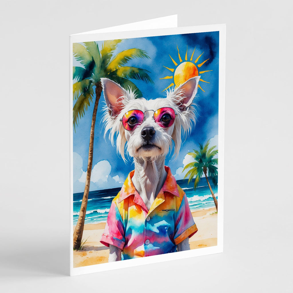 Chinese Crested Summer Beach Time Greeting Cards Pack of 8 Blank Cards with Envelopes Whimsical A7 Size 5x7