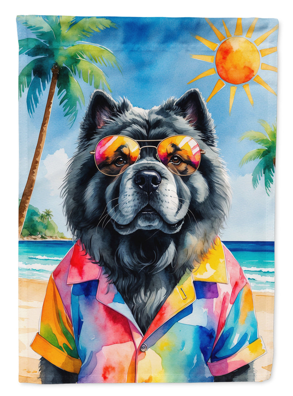 Black Chow Chow Summer Beach Time House Flag 28x40 Porch Sleeve Pole Decorative Outside Yard Banner Artwork Wall Hanging, Polyester