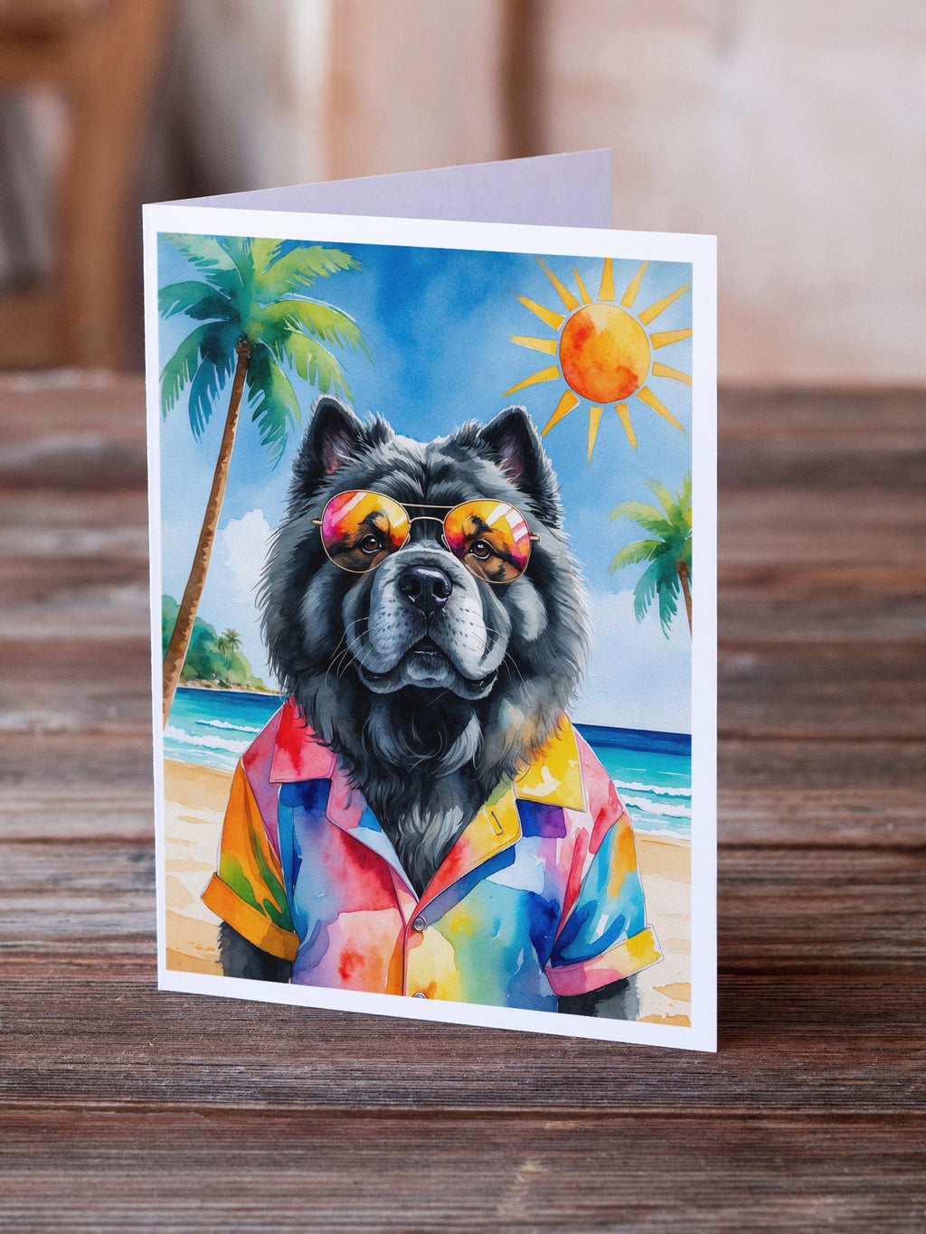 Black Chow Chow Summer Beach Time Greeting Cards Pack of 8 Blank Cards with Envelopes Whimsical A7 Size 5x7