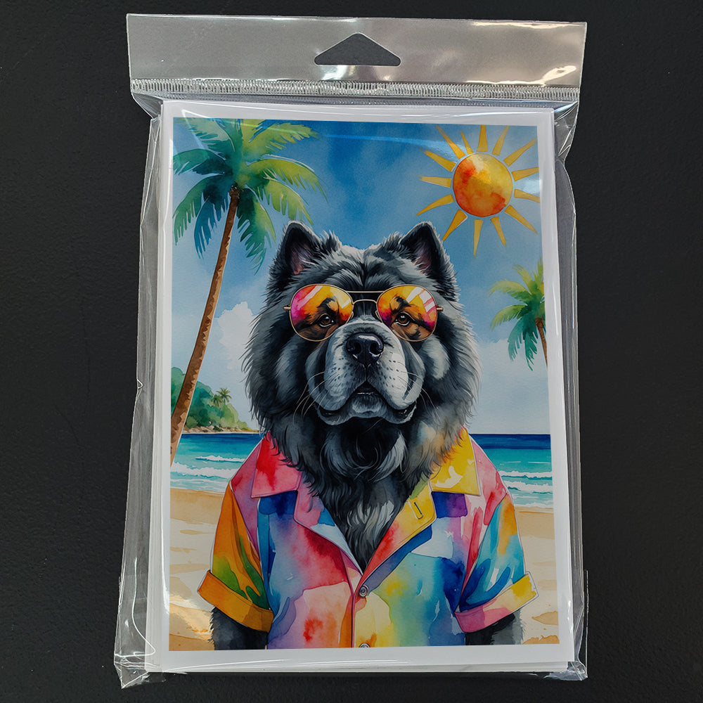 Black Chow Chow Summer Beach Time Greeting Cards Pack of 8 Blank Cards with Envelopes Whimsical A7 Size 5x7