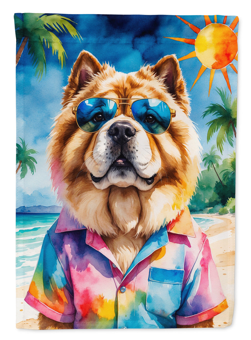 Chow Chow Summer Beach Time House Flag 28x40 Porch Sleeve Pole Decorative Outside Yard Banner Artwork Wall Hanging, Polyester