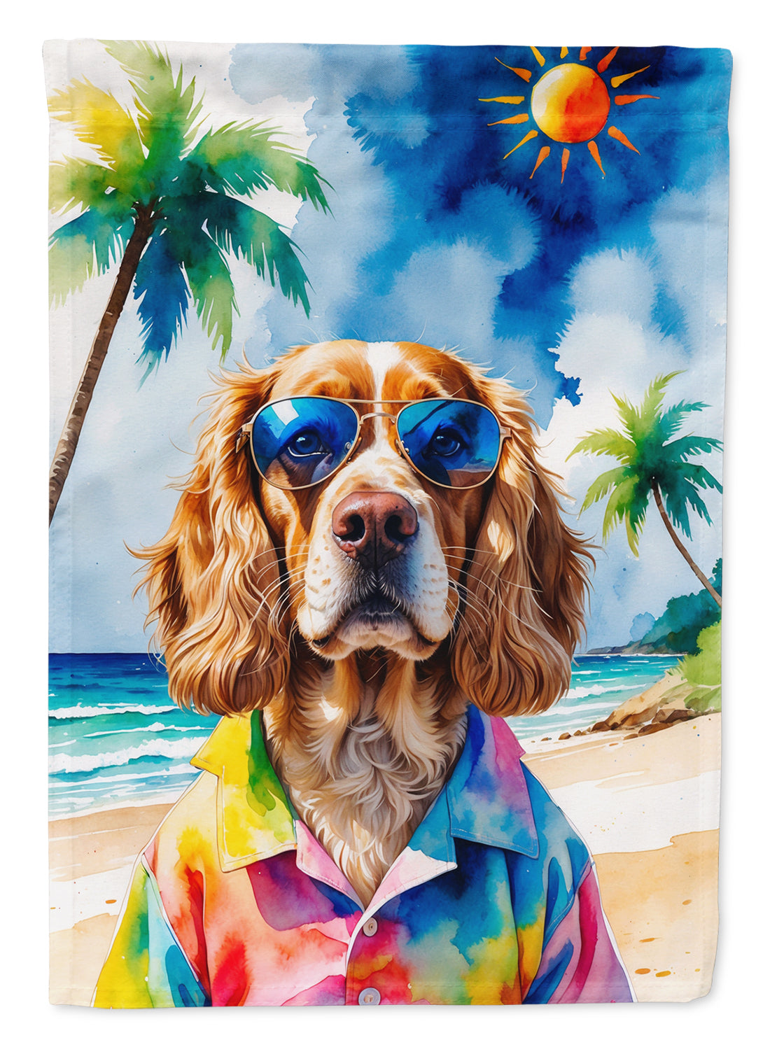 Cocker Spaniel Summer Beach Time House Flag 28x40 Porch Sleeve Pole Decorative Outside Yard Banner Artwork Wall Hanging, Polyester