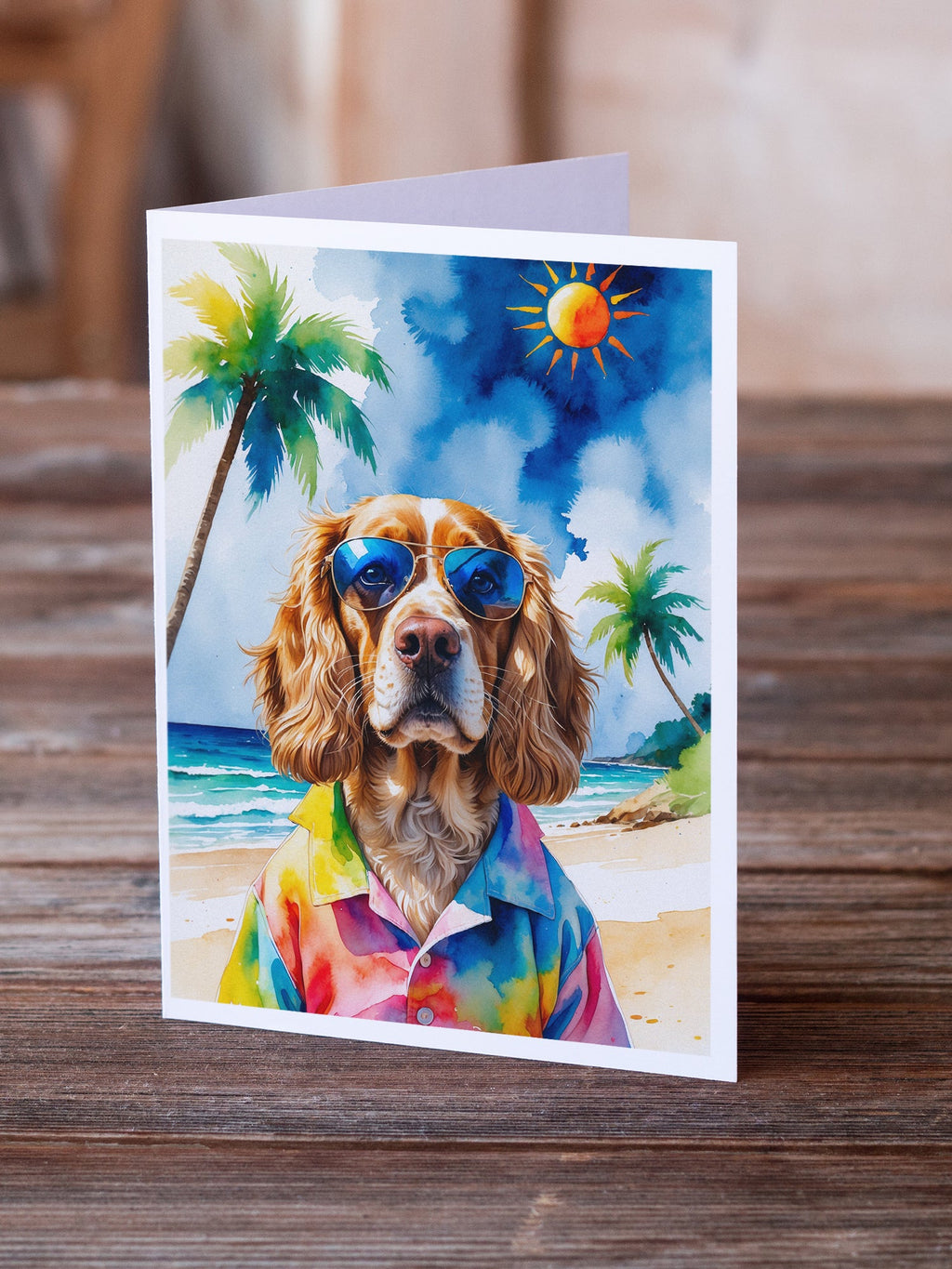 Cocker Spaniel Summer Beach Time Greeting Cards Pack of 8 Blank Cards with Envelopes Whimsical A7 Size 5x7