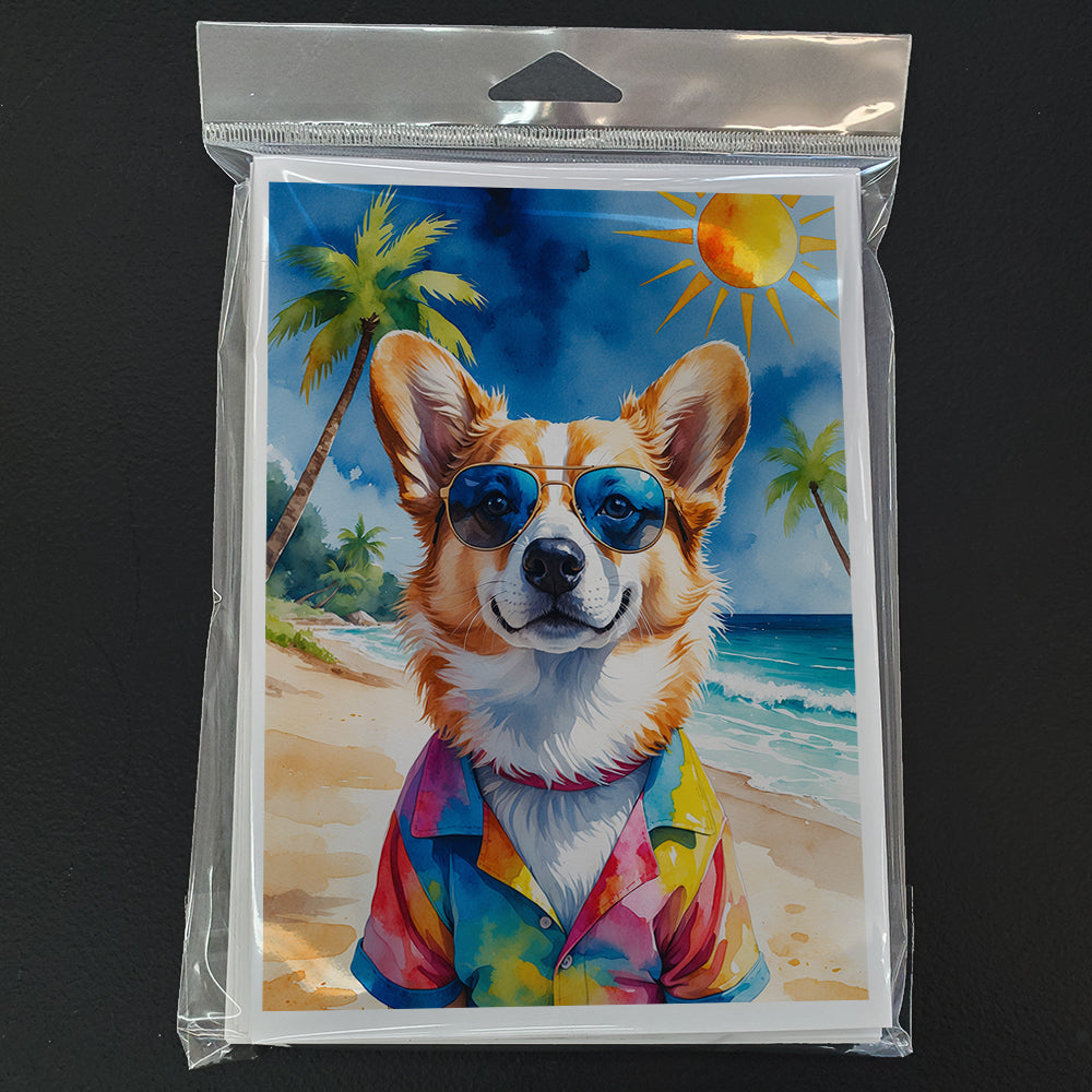 Corgi Summer Beach Time Greeting Cards Pack of 8 Blank Cards with Envelopes Whimsical A7 Size 5x7