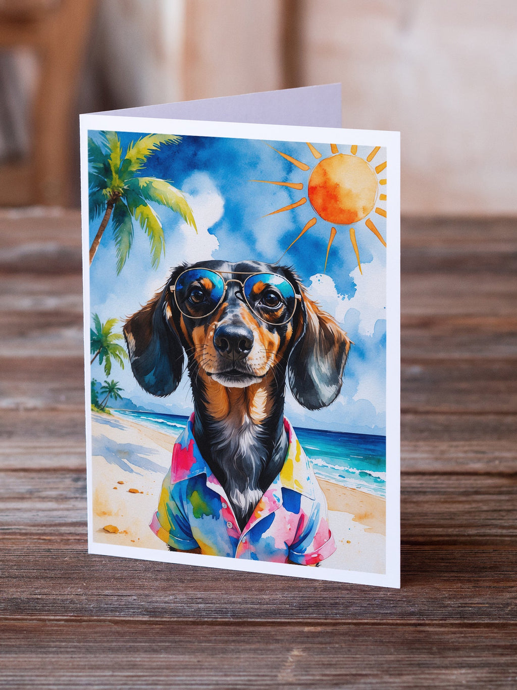 Dachshund Summer Beach Time Greeting Cards Pack of 8 Blank Cards with Envelopes Whimsical A7 Size 5x7