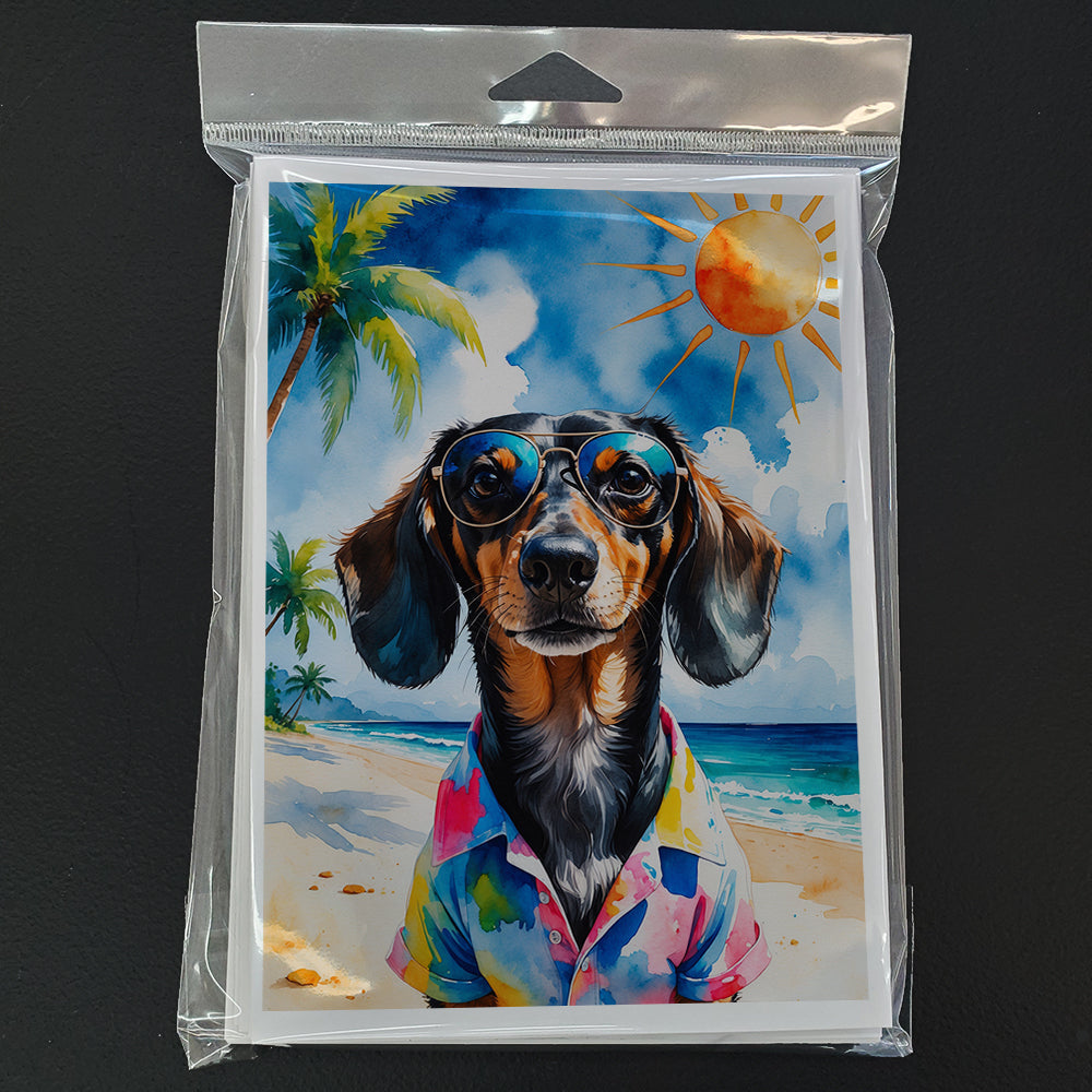 Dachshund Summer Beach Time Greeting Cards Pack of 8 Blank Cards with Envelopes Whimsical A7 Size 5x7