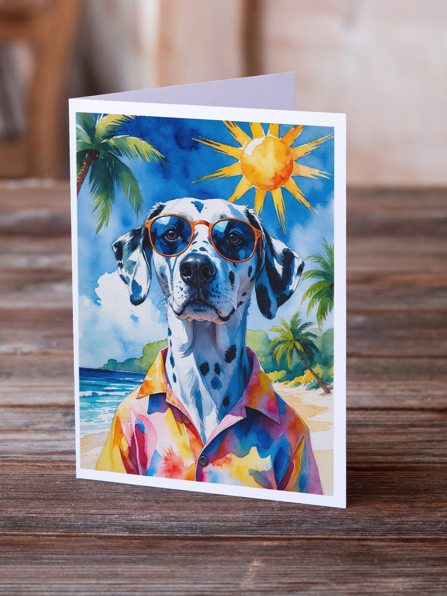 Dalmatian Summer Beach Time Greeting Cards Pack of 8 Blank Cards with Envelopes Whimsical A7 Size 5x7