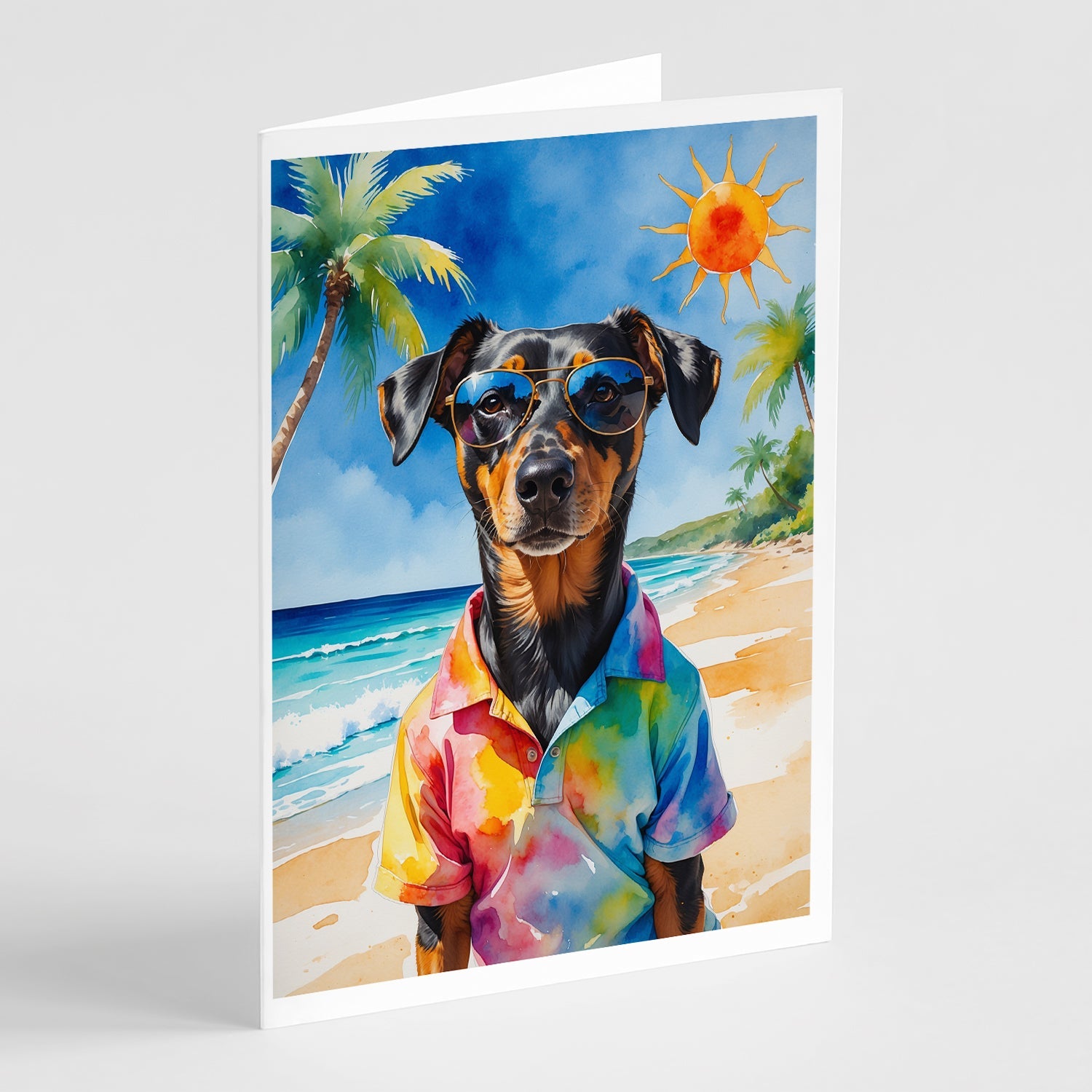 Doberman Pinscher Summer Beach Time Greeting Cards Pack of 8 Blank Cards with Envelopes Whimsical A7 Size 5x7