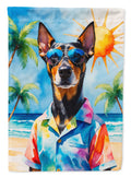 Doberman Pinscher Summer Beach Time House Flag 28x40 Porch Sleeve Pole Decorative Outside Yard Banner Artwork Wall Hanging, Polyester