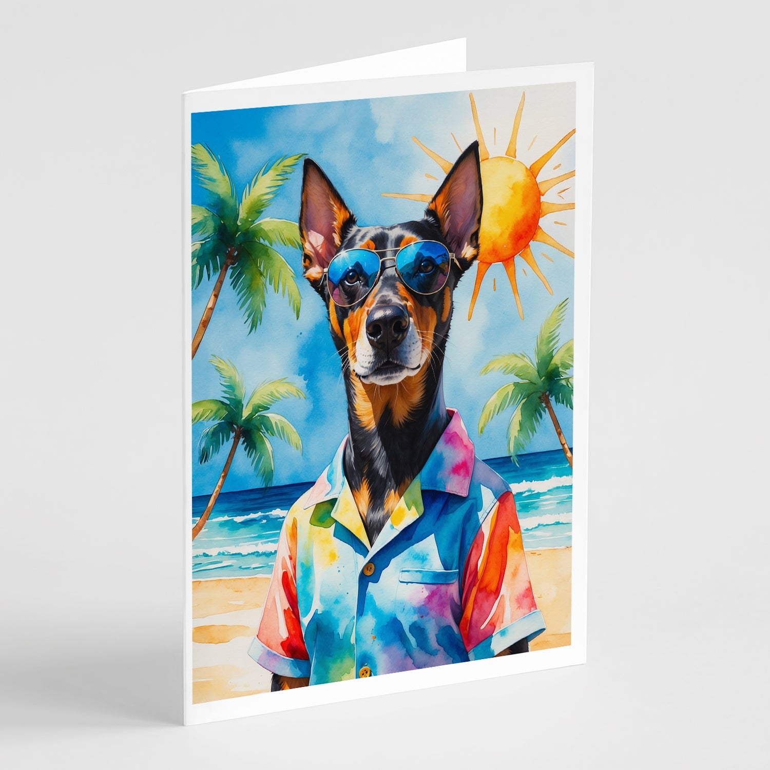Doberman Pinscher Summer Beach Time Greeting Cards Pack of 8 Blank Cards with Envelopes Whimsical A7 Size 5x7