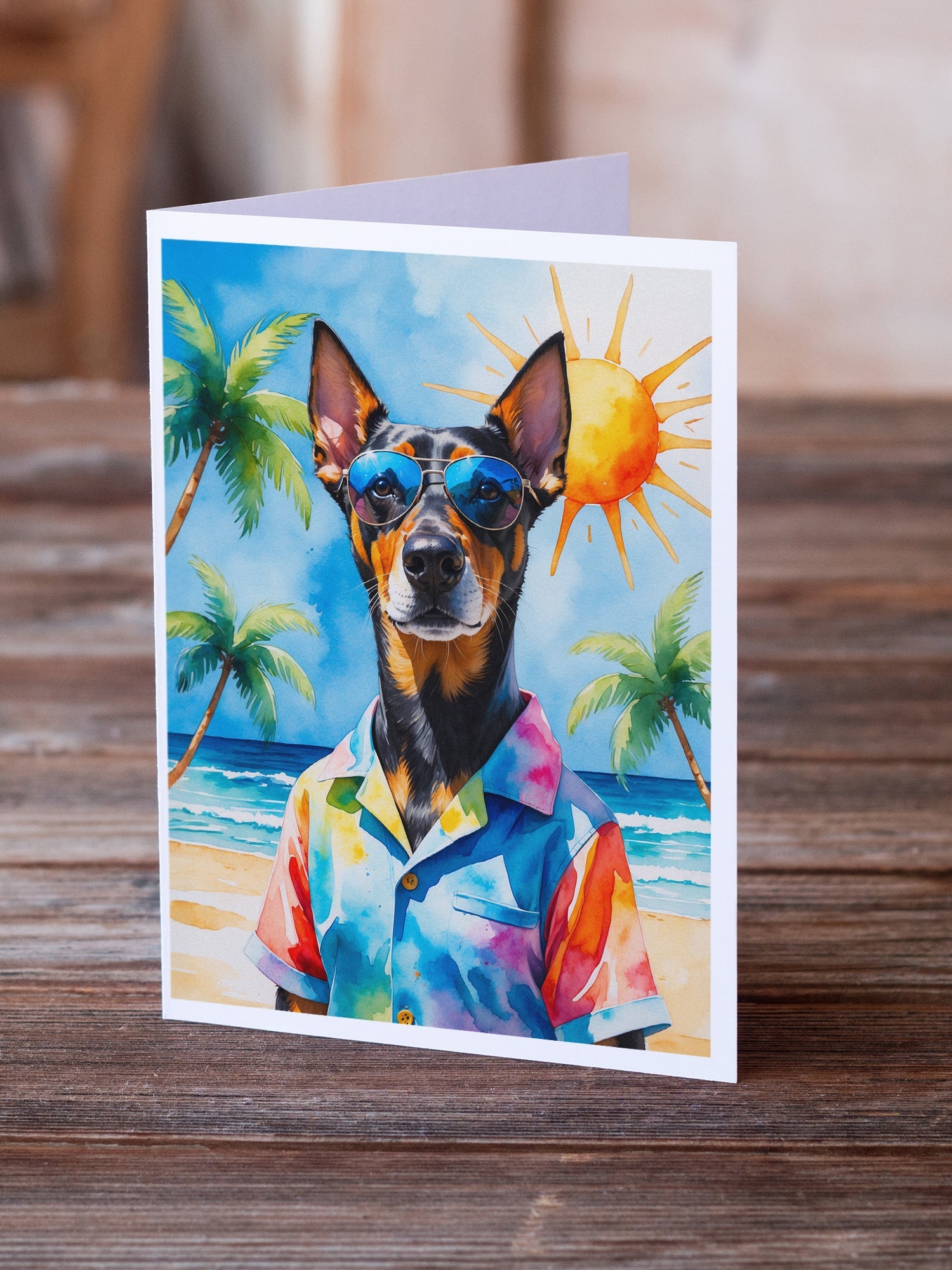 Doberman Pinscher Summer Beach Time Greeting Cards Pack of 8 Blank Cards with Envelopes Whimsical A7 Size 5x7