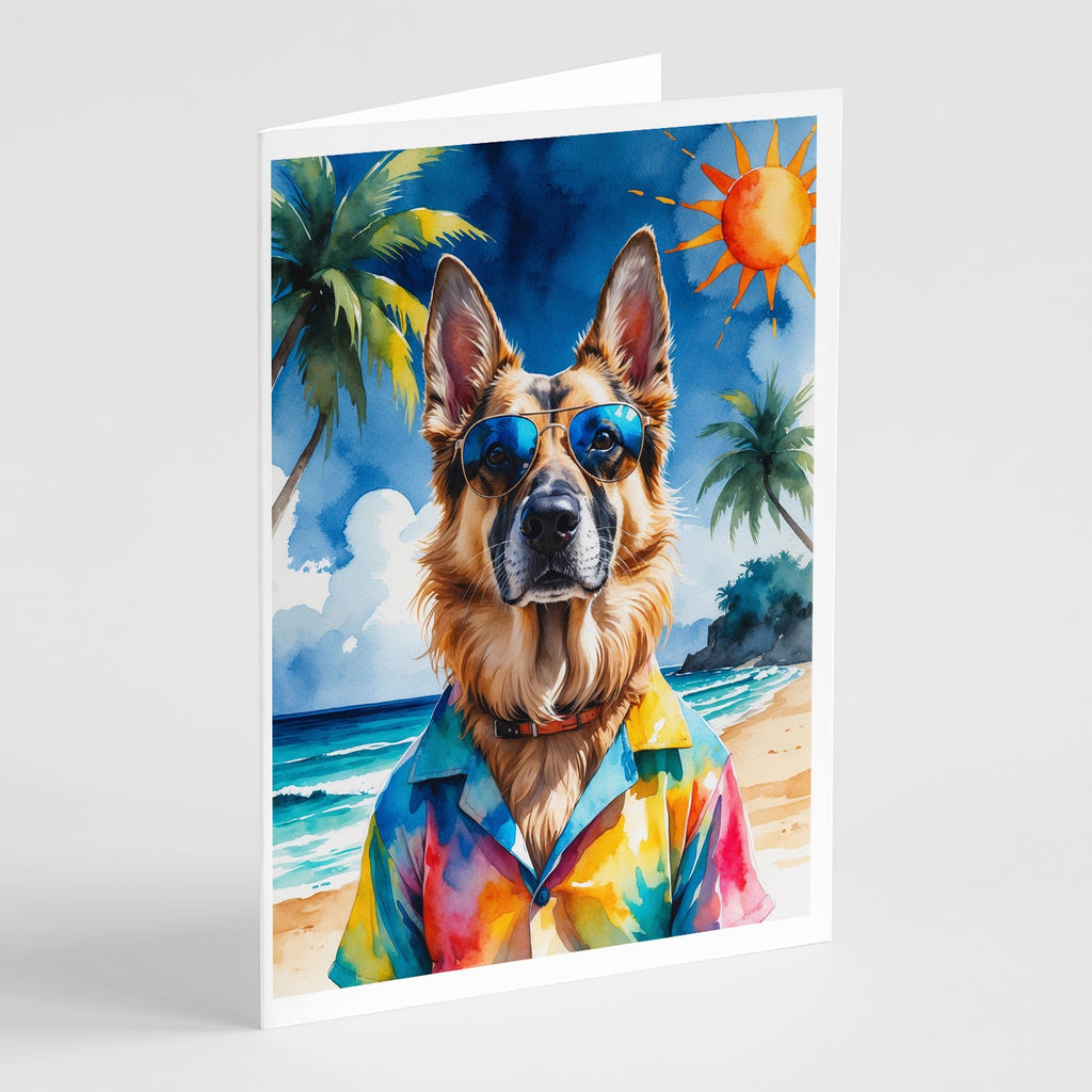 German Shepherd Summer Beach Time Greeting Cards Pack of 8 Blank Cards with Envelopes Whimsical A7 Size 5x7