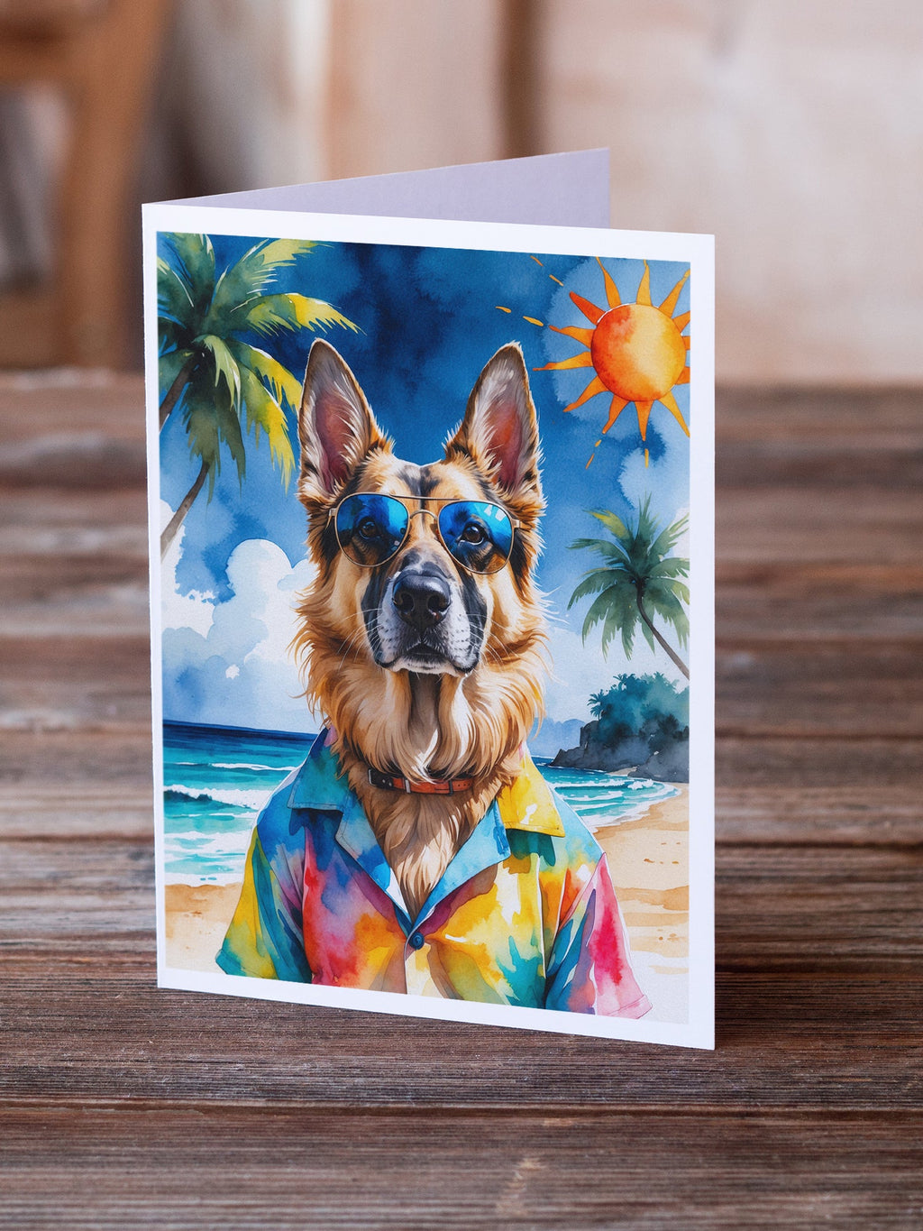 German Shepherd Summer Beach Time Greeting Cards Pack of 8 Blank Cards with Envelopes Whimsical A7 Size 5x7