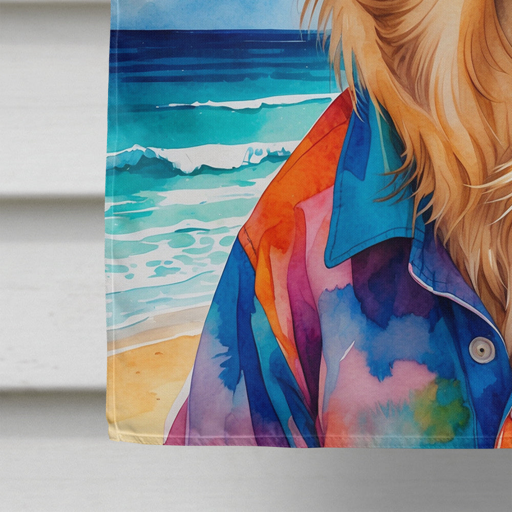 Golden Retriever Summer Beach Time House Flag 28x40 Porch Sleeve Pole Decorative Outside Yard Banner Artwork Wall Hanging, Polyester