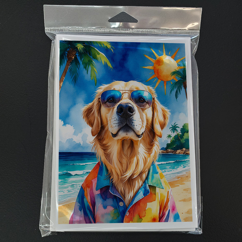 Golden Retriever Summer Beach Time Greeting Cards Pack of 8 Blank Cards with Envelopes Whimsical A7 Size 5x7