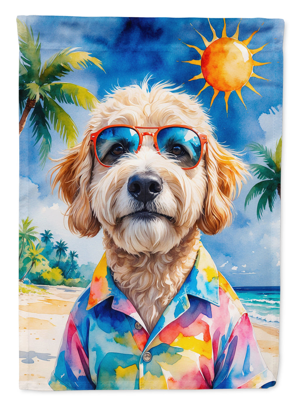 GoldendoodleSummer Beach Time House Flag 28x40 Porch Sleeve Pole Decorative Outside Yard Banner Artwork Wall Hanging, Polyester