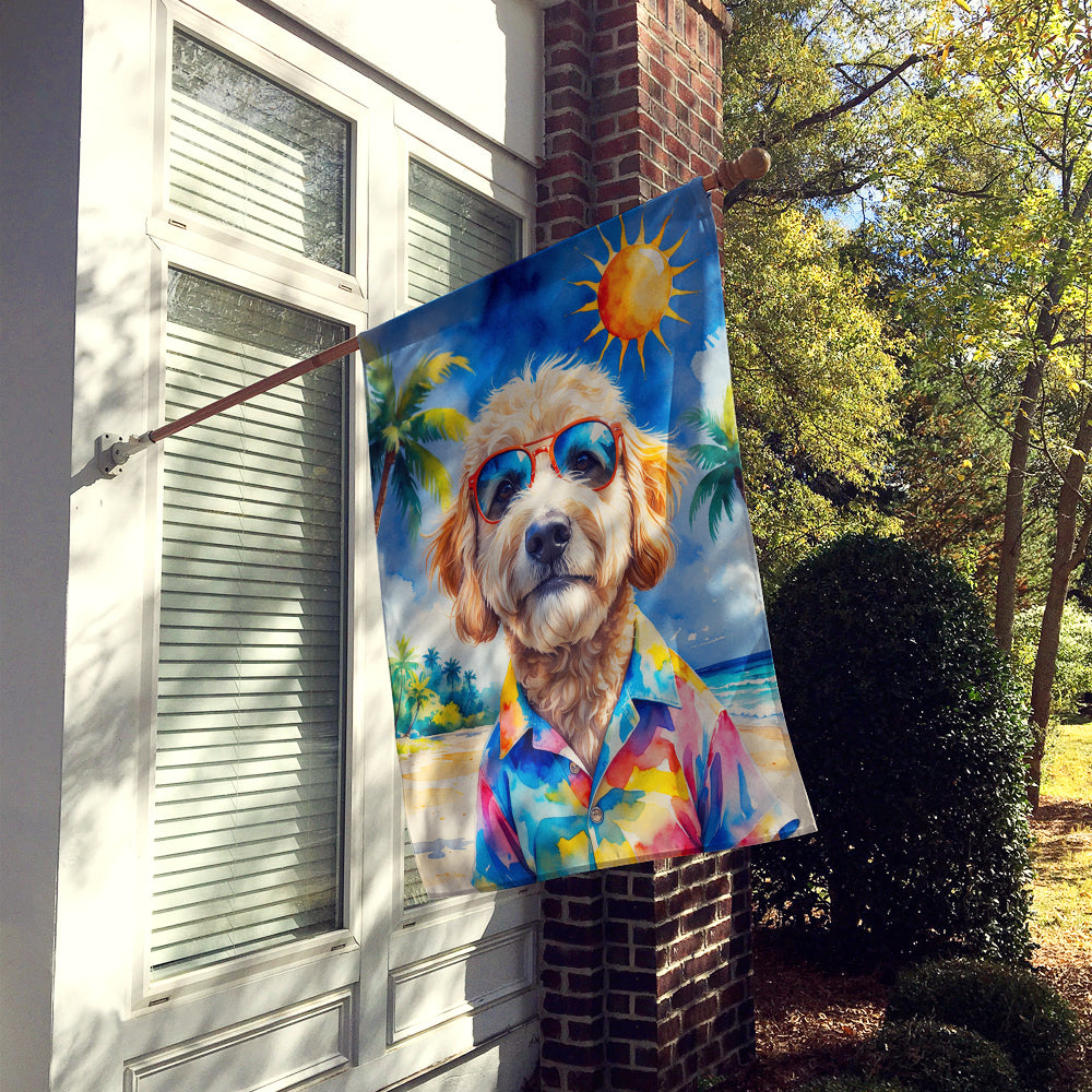 GoldendoodleSummer Beach Time House Flag 28x40 Porch Sleeve Pole Decorative Outside Yard Banner Artwork Wall Hanging, Polyester